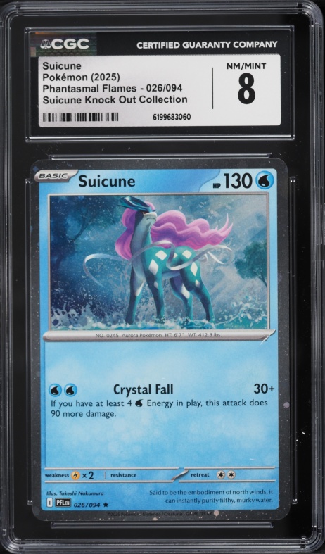 2025 Pokemon Mega Evolution Phantasmal Flames Knock Out Collection Suicune #26 CGC 8 NM-MT