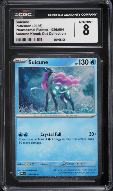 2025 Pokemon Mega Evolution Phantasmal Flames Knock Out Collection Suicune #26 CGC 8 NM-MT