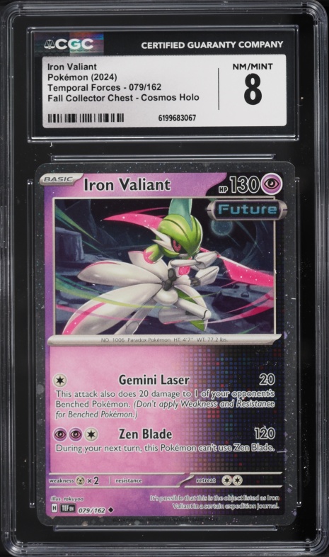2024 Pokemon SV Temporal Forces Fall Collector Chest Cosmos Holo Iron Valiant #079 CGC 8 NM-MT