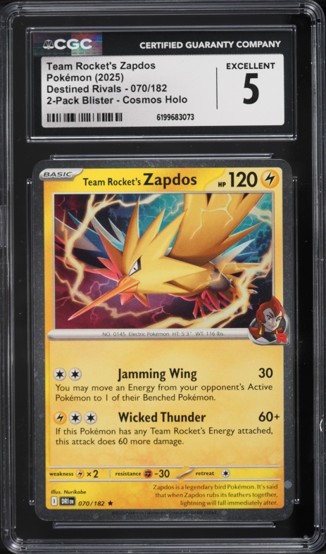 2025 Pokemon Scarlet & Violet Destined Rivals Cosmos Holo Team Rocket's Zapdos #70 CGC 5 EX