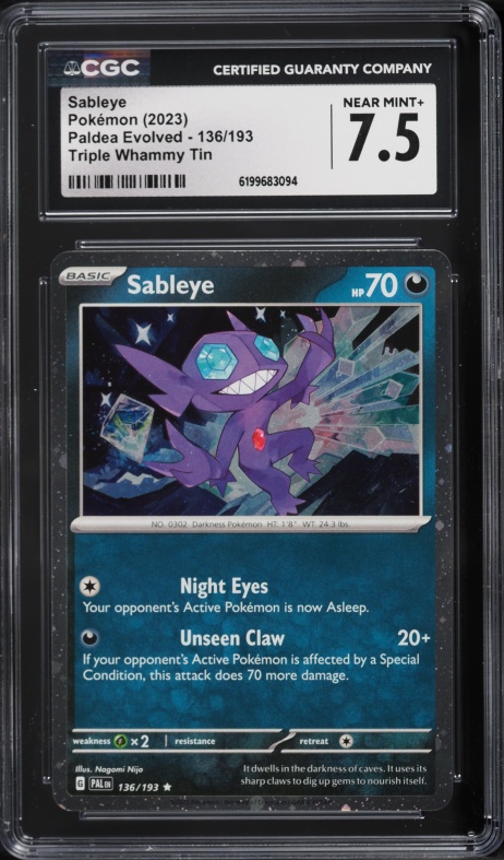 2023 Pokemon Scarlet & Violet Paldea Evolved Triple Whammy Tin Sableye #136 CGC 7.5 NRMT+