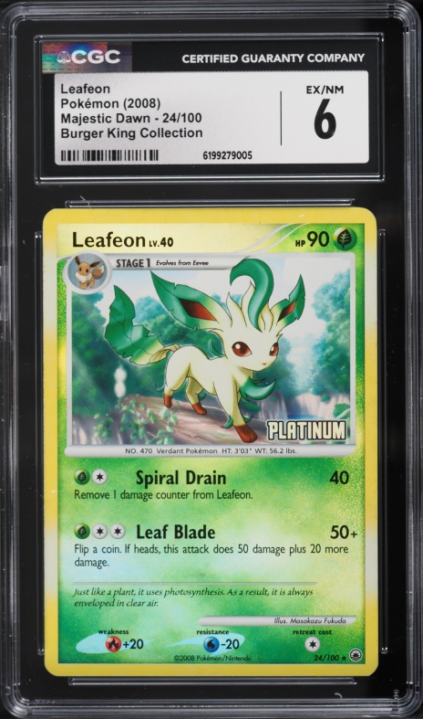 2008 Pokemon Diamond & Pearl Majestic Dawn Burger King Collection Leafeon #24 CGC 6 EXMT