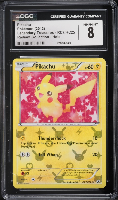 2013 Pokemon Black & White Legendary Treasures Radiant Holo Pikachu #RC7 CGC 8 NM-MT