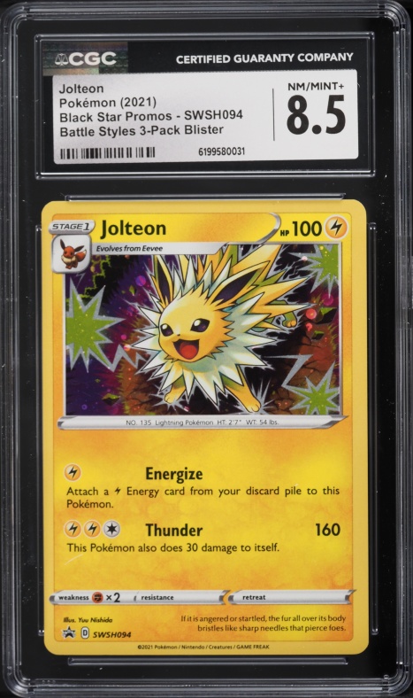 2021 Pokemon Sword & Shield Black Star Promo Battle Styles Jolteon #SWSH094 CGC 8.5 NM-MT+