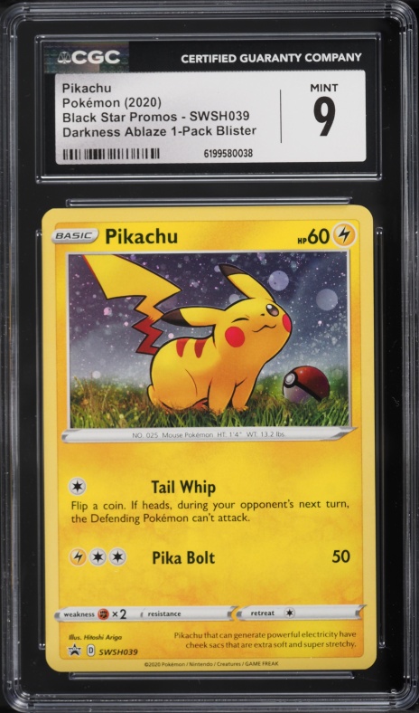 2020 Pokemon Sword & Shield Promo Darkness Ablaze Single Pack Holo Pikachu #SWSH039 CGC 9 MINT