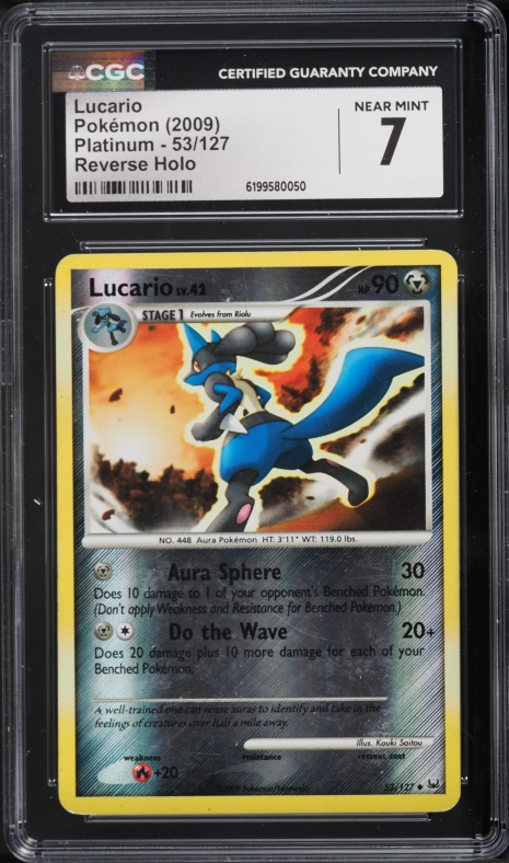 2009 Pokemon Platinum Reverse Holo Lucario #53 CGC 7 NRMT