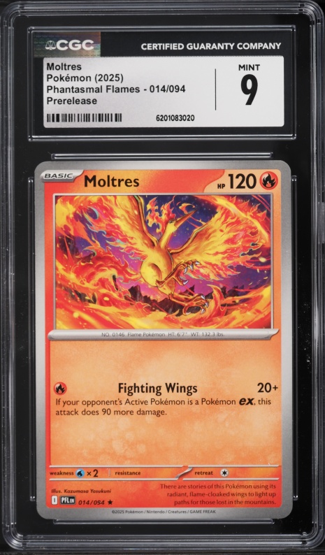 2025 Pokemon Mega Evolution Phantasmal Flames Prerelease Moltres #14 CGC 9 MINT
