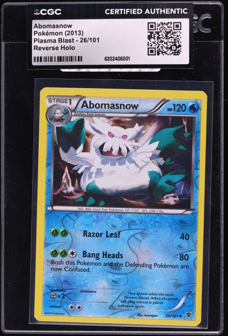 2013 Pokemon Plasma Blast Reverse Holo Abomasnow #26 CGC AUTH
