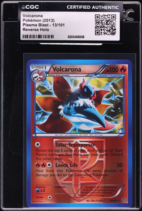 2013 Pokemon Black & White Plasma Blast Reverse Holo Volcarona #13 CGC AUTH
