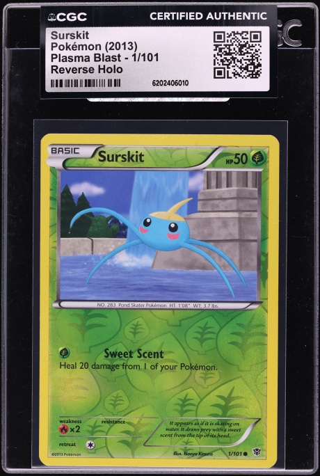 2013 Pokemon Plasma Blast Reverse Holo Surskit #1 CGC AUTH