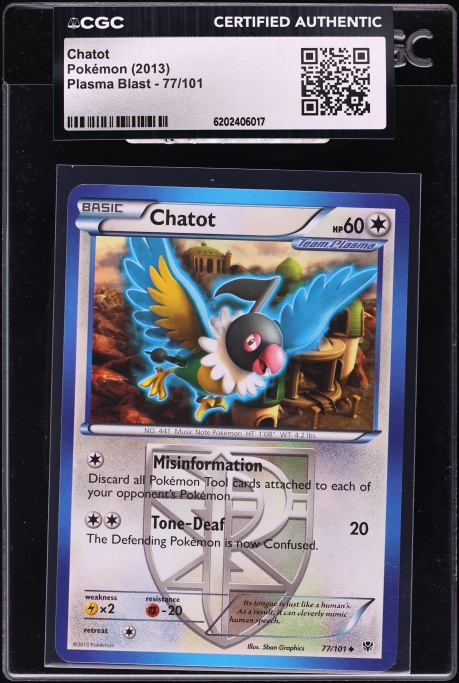 2013 Pokemon Black & White Plasma Blast Chatot #77 CGC AUTH