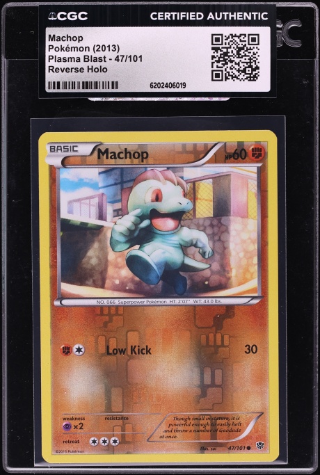 2013 Pokemon Plasma Blast Reverse Holo Machop #47 CGC AUTH