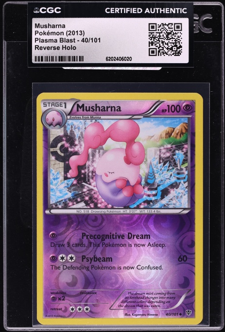 2013 Pokemon Plasma Blast Reverse Holo Musharna #40 CGC AUTH