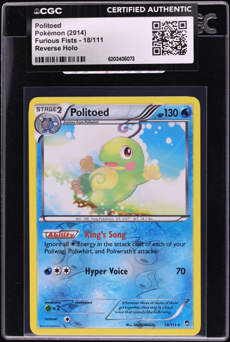 2014 Pokemon Furious Fists Reverse Holo Politoed #18 CGC AUTH