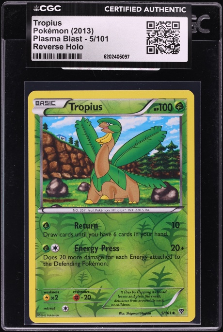 2013 Pokemon Black & White Plasma Blast Reverse Holo Tropius #5 CGC AUTH