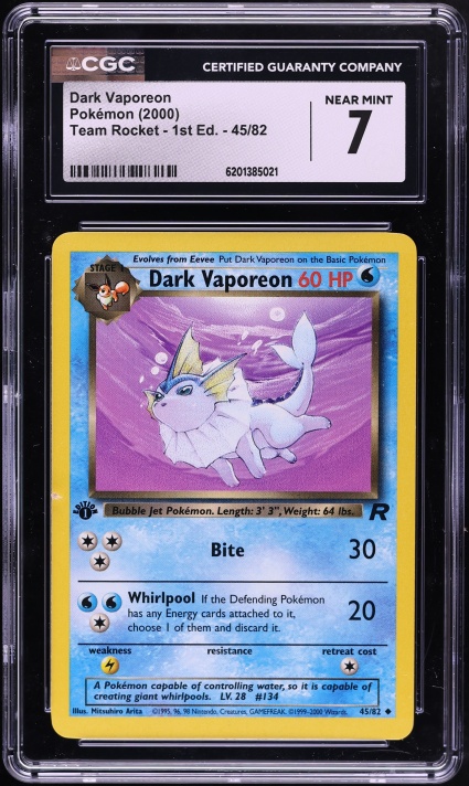 2000 Pokemon Team Rocket 1st Edition Dark Vaporeon #45 CGC 7 NRMT