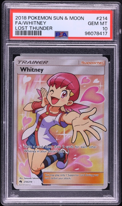 2018 Pokemon Sun & Moon Lost Thunder Full Art Whitney #214 PSA 10 GEM MINT