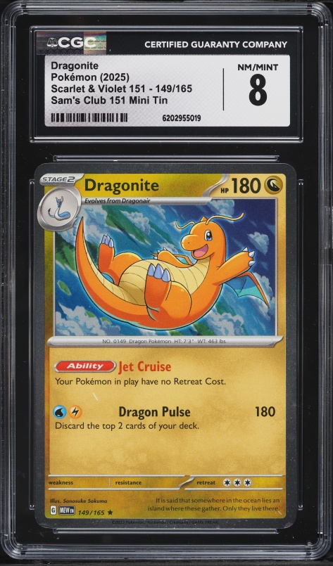 2025 Pokemon Scarlet & Violet 151 Sam's Club Mini Tin Dragonite #149 CGC 8 NM-MT