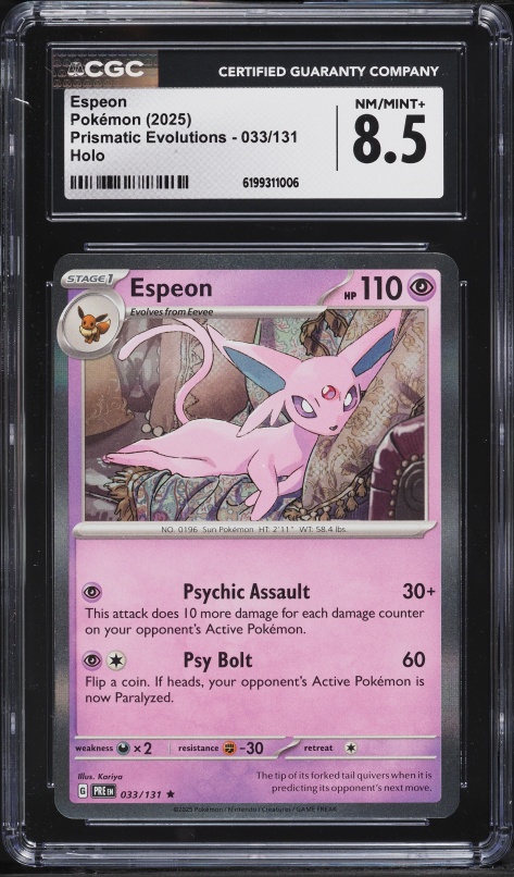 2025 Pokemon Scarlet & Violet Prismatic Evolutions Holo Espeon #33 CGC 8.5 NM-MT+