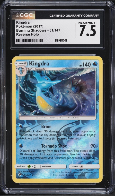 2017 Pokemon Burning Shadows Reverse Holo Kingdra #31 CGC 7.5 NRMT+