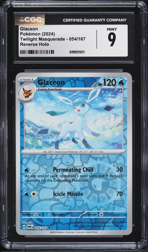 2024 Pokemon Scarlet & Violet Twilight Masquerade Reverse Holo Glaceon #54 CGC 9 MINT
