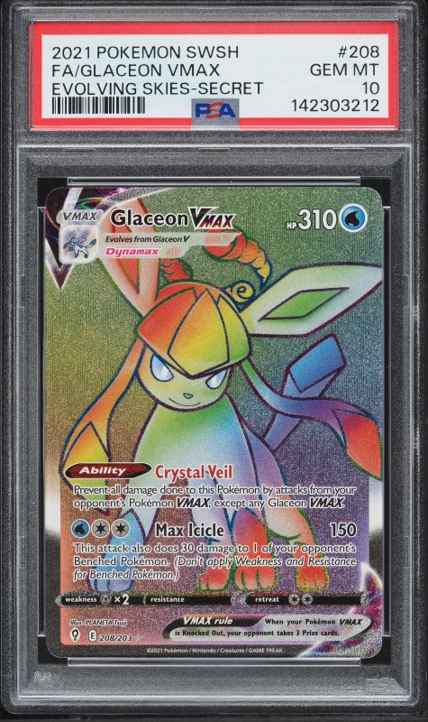 2021 Pokemon Sword & Shield Evolving Skies Rainbow Rare Glaceon VMAX #208 PSA 10 GEM MINT