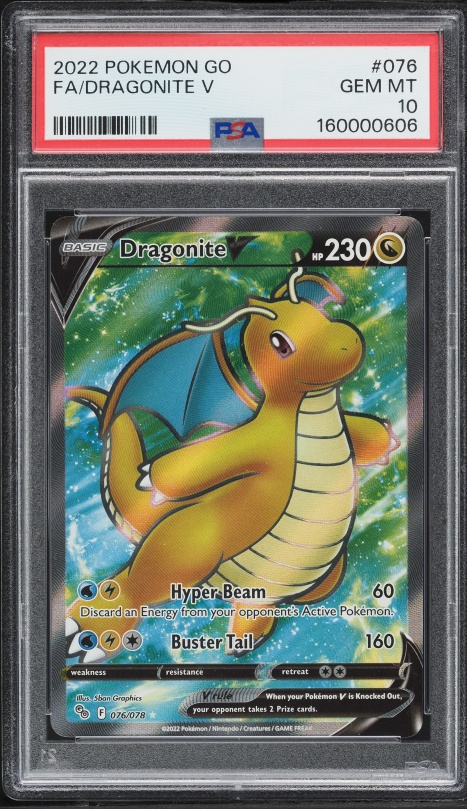 2022 Pokemon Sword & Shield Pokemon GO Full Art Dragonite V #76 PSA 10 GEM MINT