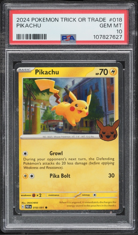 2024 Pokemon Scarlet & Violet Paldean Fates Trick Or Trade Pikachu #18 PSA 10 GEM MINT