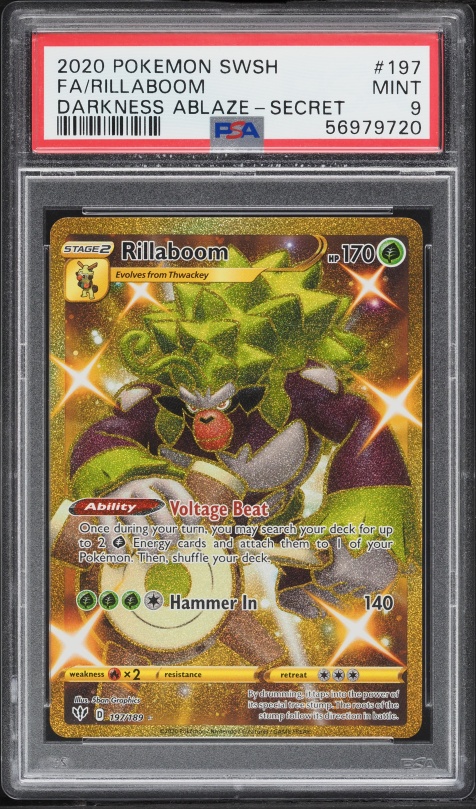 2020 Pokemon Sword & Shield Darkness Ablaze SEC Rillaboom #197 PSA 9 MINT