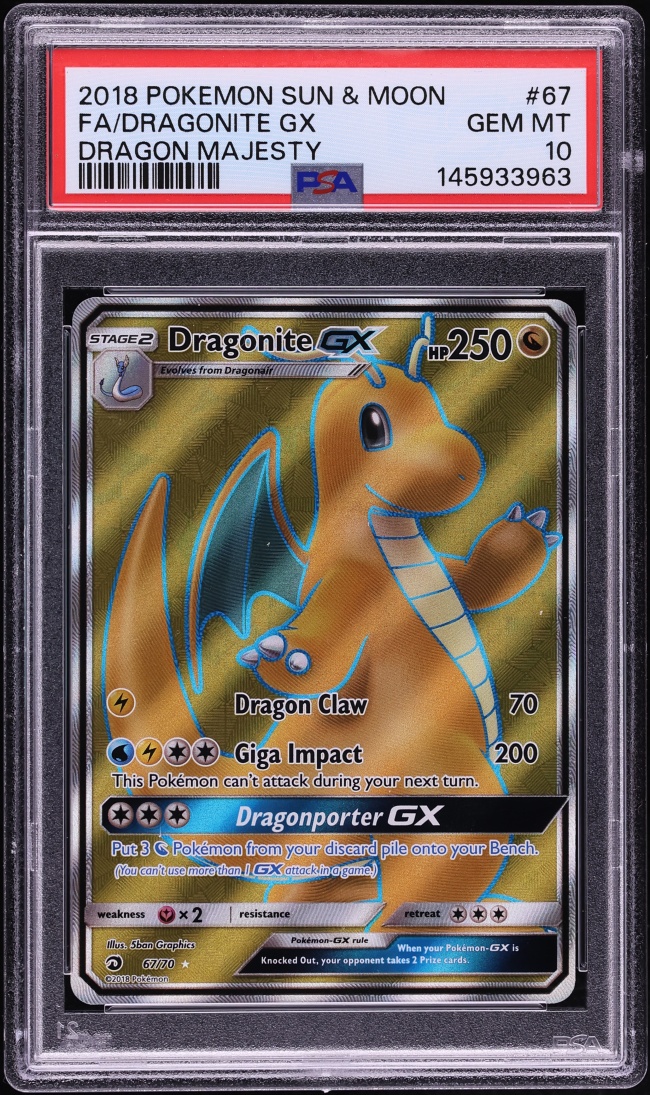 2018 Pokemon Sun & Moon Dragon Majesty Full Art Dragonite GX #67 PSA 10 GEM MINT