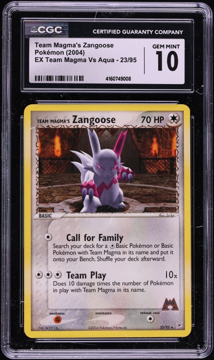 2004 Pokemon EX Team Magma VS Aqua Team Magma's Zangoose #23 CGC 10 GEM MINT