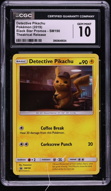 2019 Pokemon Sun & Moon Promo Theatrical Release Detective Pikachu #SM190 CGC 10 GEM MINT