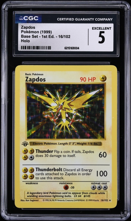 1999 Pokemon Base Set Shadowless 1st Edition Holo Zapdos #16 CGC 5 EX