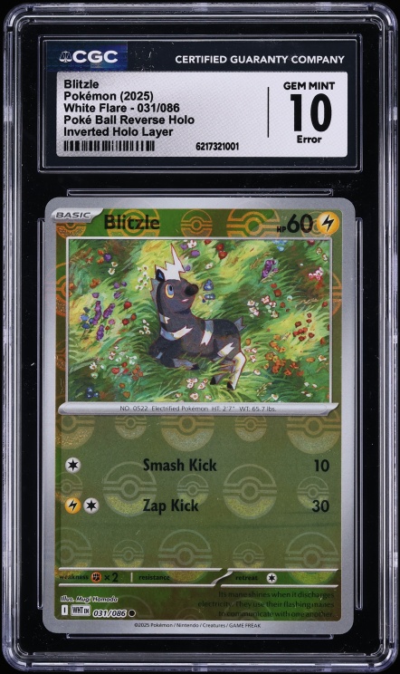 2025 Pokemon SV White Flare Poke Ball Reverse Inverted Layer Error Holo Blitzle #31 CGC 10 GEM
