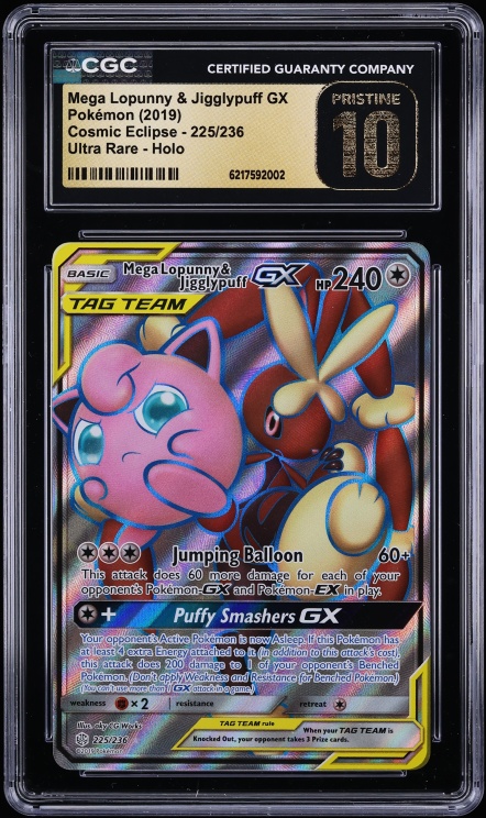2019 Pokemon SM Cosmic Eclipse Full Art Mega Lopunny & Jigglypuff Gx #225 CGC 10 PRISTINE