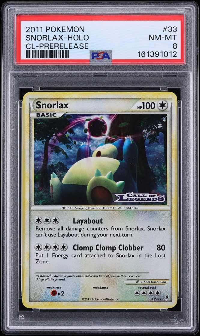 2011 Pokemon Call Of Legends Prerelease Holo Snorlax #33 PSA 8 NM-MT