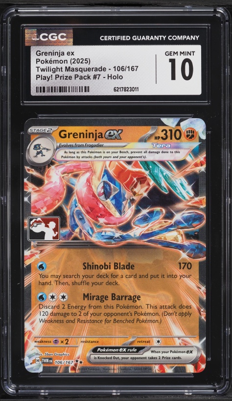 2025 Pokemon SV Twilight Masquerade Play! Prize Pack 7 Holo Greninja EX #106 CGC 10 GEM MINT