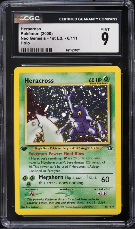 2000 Pokemon Neo Genesis 1st Edition Holo Heracross #6 CGC 9 MINT