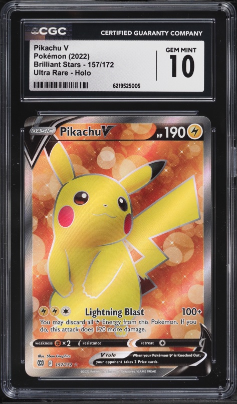 2022 Pokemon Sword & Shield Brilliant Stars Full Art Pikachu V #157 CGC 10 GEM MINT