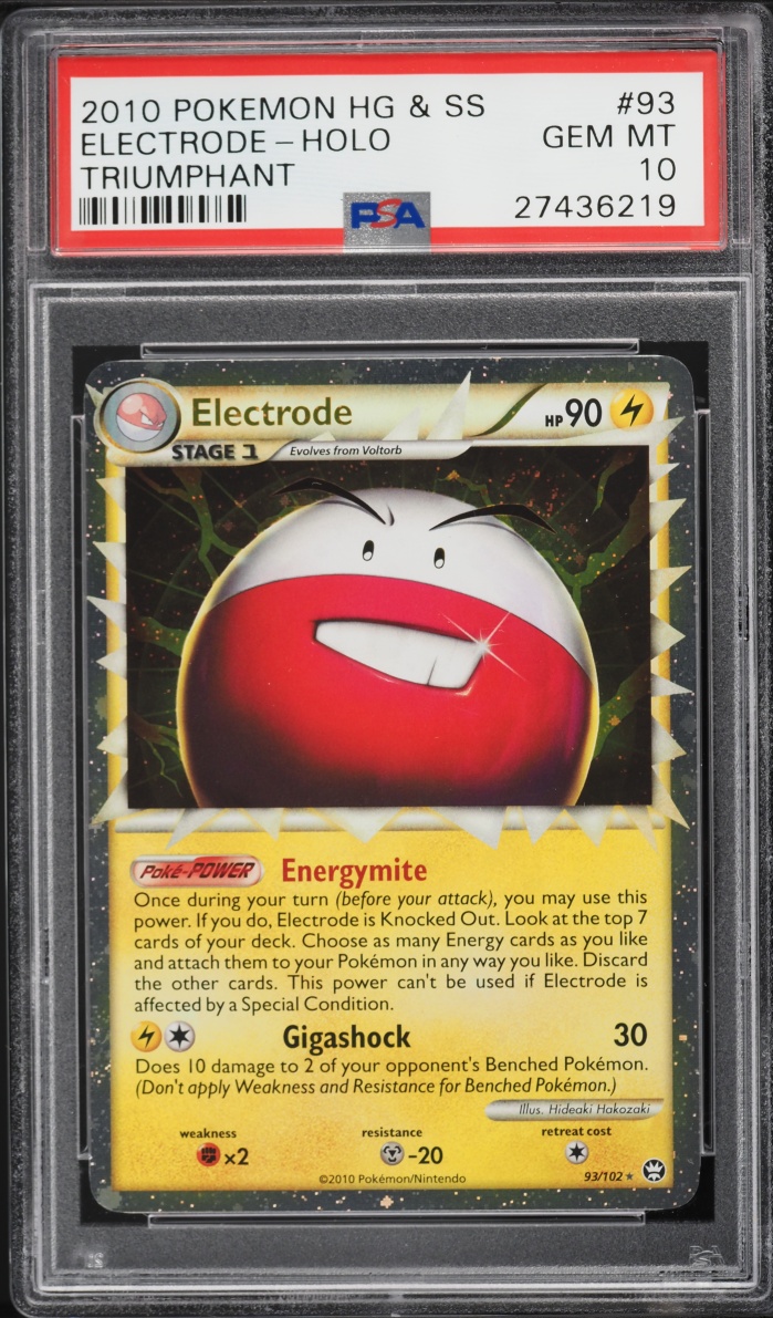 2010 Pokemon HeartGold & SoulSilver Triumphant Prime Holo Electrode #93 PSA 10 GEM MINT