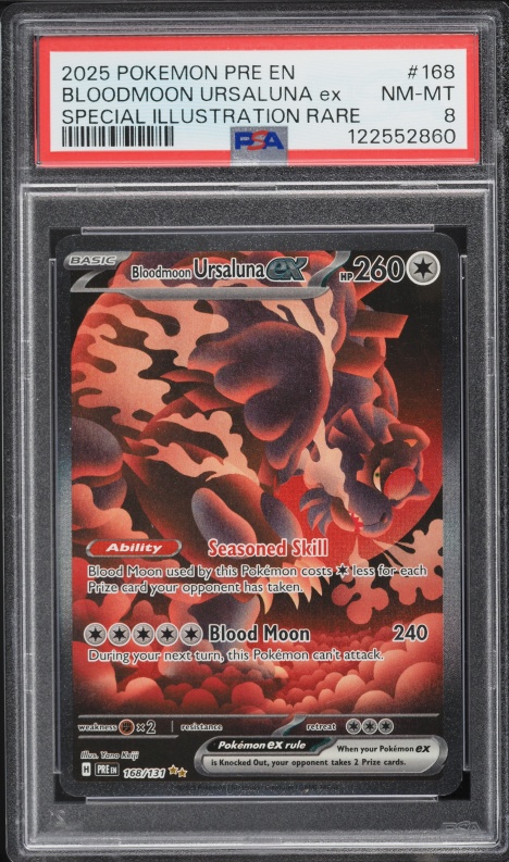 2025 Pokemon Scarlet & Violet Prismatic Evolutions SIR Bloodmoon Ursaluna EX #168 PSA 8 NM-MT