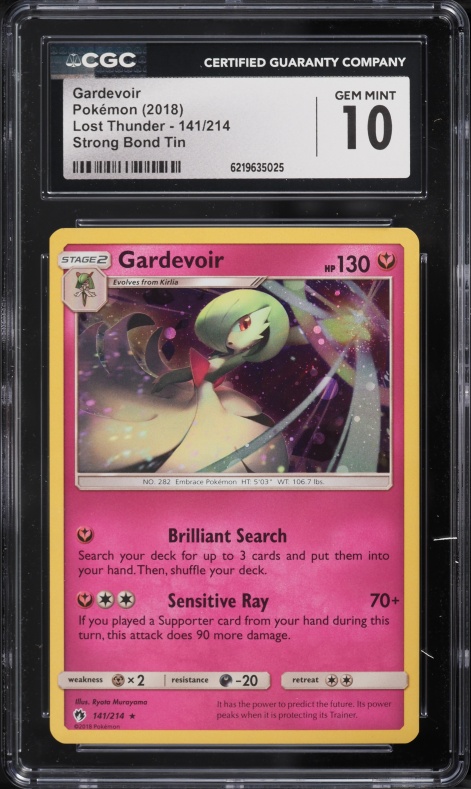 2018 Pokemon Sun & Moon Lost Thunder Strong Bond Tin Holo Gardevoir #141 CGC 10 GEM MINT