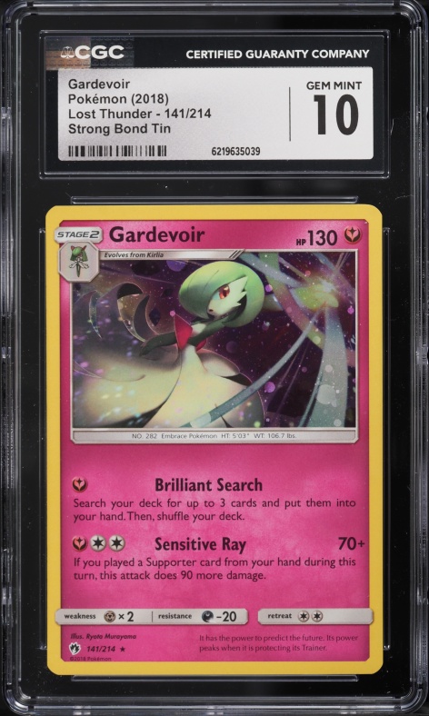 2018 Pokemon Sun & Moon Lost Thunder Strong Bond Tin Holo Gardevoir #141 CGC 10 GEM MINT