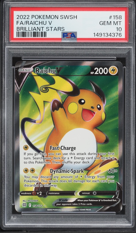 2022 Pokemon Sword & Shield Brilliant Stars Full Art Raichu V #158 PSA 10 GEM MINT