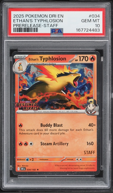 2025 Pokemon SV Destined Rivals Prerelease Staff Ethan's Typhlosion #34 PSA 10 GEM MINT