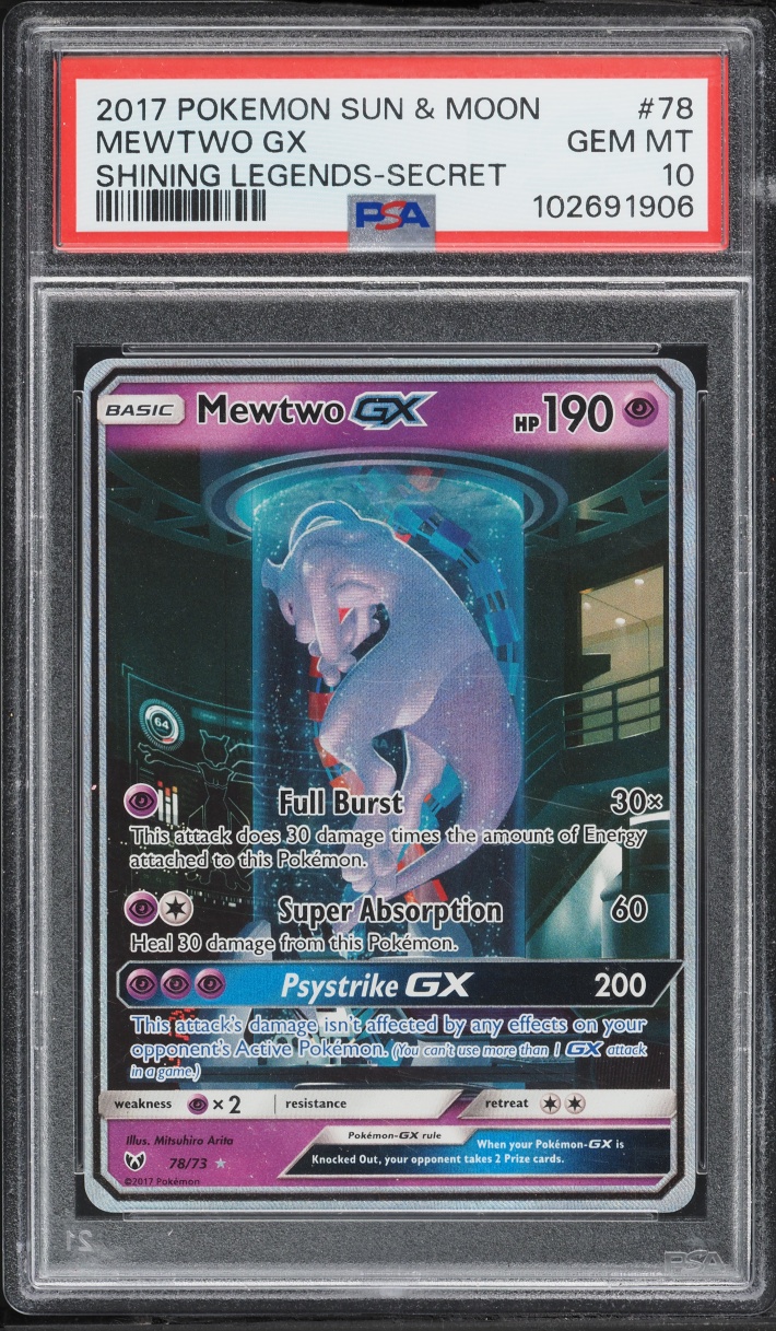 2017 Pokemon Sun & Moon Shining Legends Full Art Mewtwo GX #78 PSA 10 GEM MINT