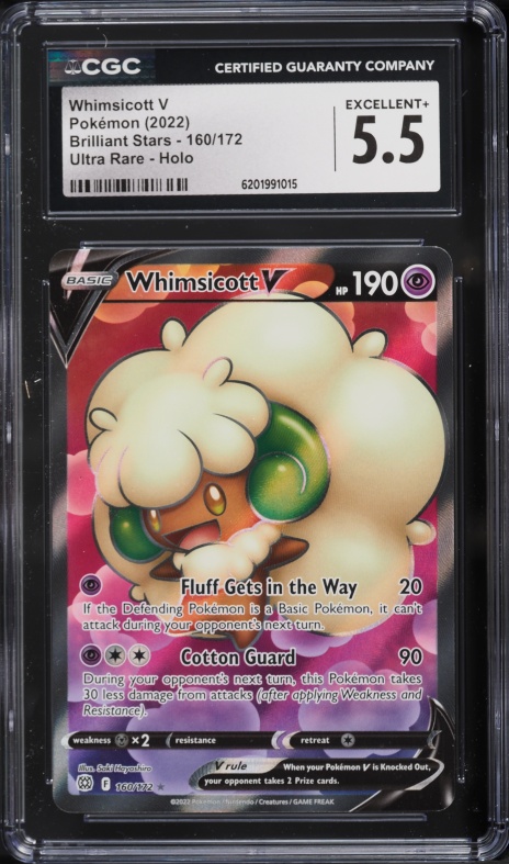 2022 Pokemon Sword & Shield Brilliant Stars Full Art Whimsicott V #160 CGC 5.5 EX+