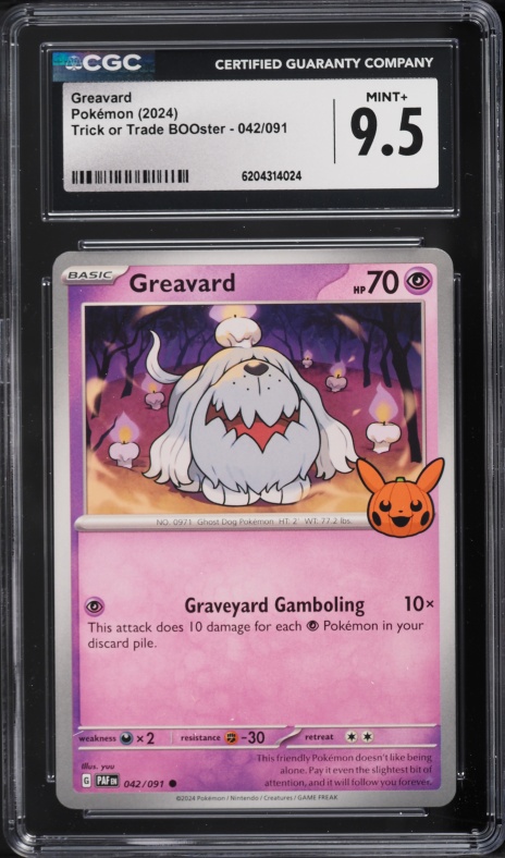 2024 Pokemon Scarlet & Violet Paldea Fates Trick Or Trade BOOster Greavard #42 CGC 9.5 MINT+