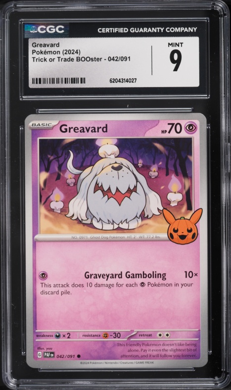 2024 Pokemon Scarlet & Violet Paldea Fates Trick Or Trade BOOster Greavard #42 CGC 9 MINT