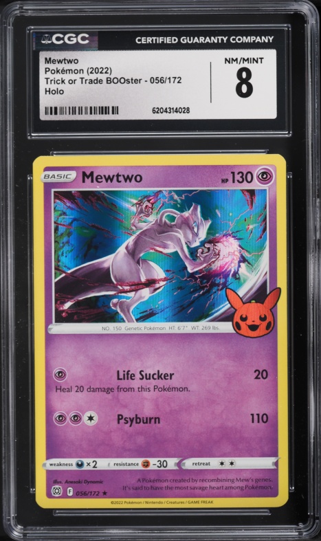 2022 Pokemon Sword & Shield Trick Or Trade BOOster Holo Mewtwo #56 CGC 8 NM-MT